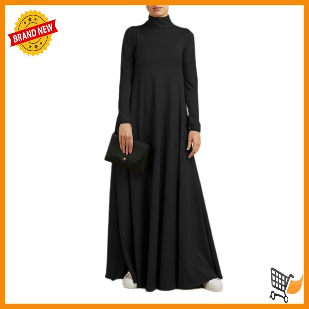 Long Sleeve Maxi Dress with Pockets - Premium Soft Fabric - High Neck
